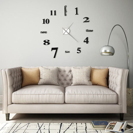 vidaXL 3D Wall Clock Sticker Metallic Black Ø100cm