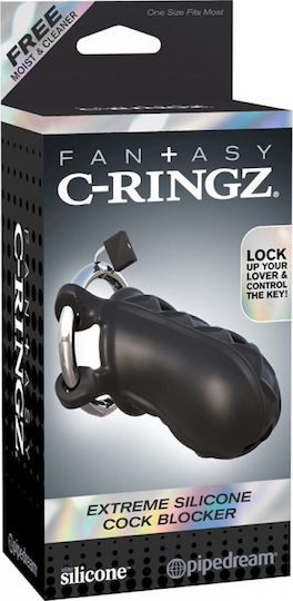 Pipedream Fantasy C-Ringz Extreme Silicone Cock Blocker Penis Cage in Black Color