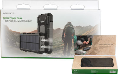 4Smarts TitanPack Slim Solar Power Bank 20000mAh 10W cu 4 Porturi USB-A și Port USB-C Negru