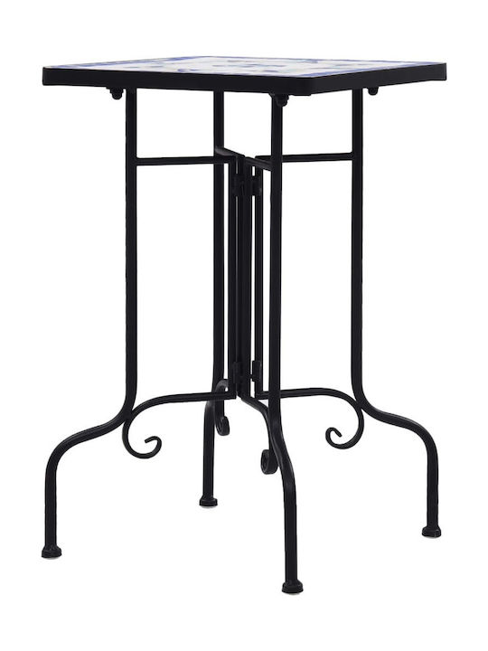 Auxiliary Outdoor Free Standing Table with Ceramic Surface and Metal Frame Blue 35x35x56cm