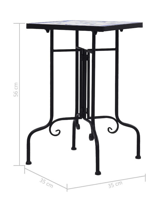 Auxiliary Outdoor Free Standing Table with Ceramic Surface and Metal Frame Blue 35x35x56cm