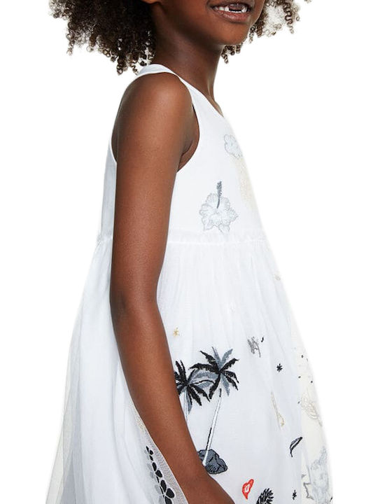 Kinderkleid Ärmellos Tüll Weiß