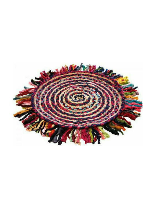 Synchronia Handmade Rug Round Summer Cotton with Fringes Multicolour