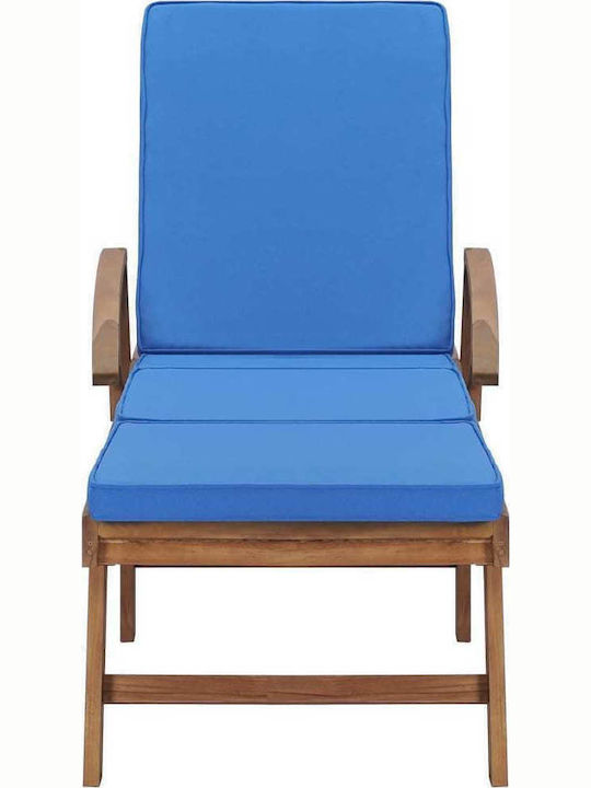 Deckchair Wooden with Cushion & Wheels Brown 195x59.5x35cm.