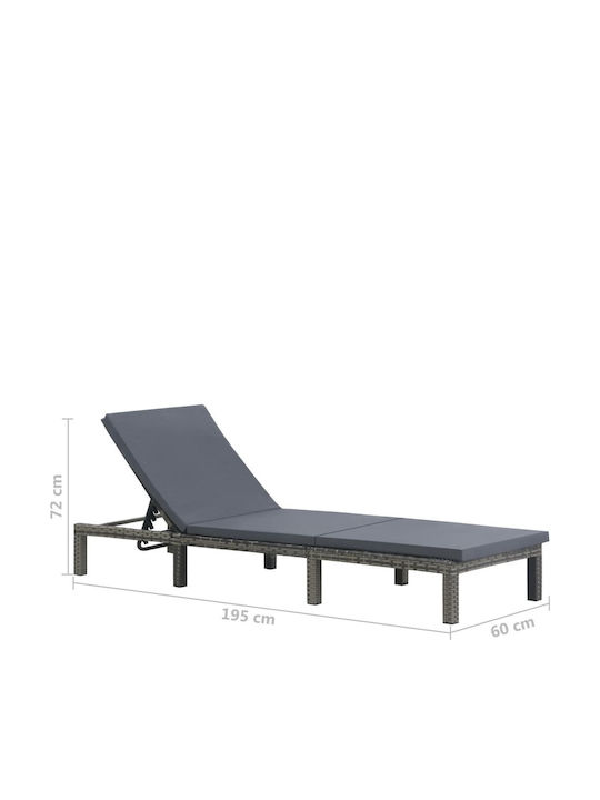 Deckchair Rattan with Cushion Gray 196x60x22cm.