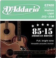 Daddario Set of Bronze Strings for Acoustic Guitar 85/15 Medium Light 12 - 54"