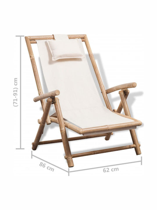 Liegestühle Bambus mit Armlehne & Beige Stoff 86x62x91cm