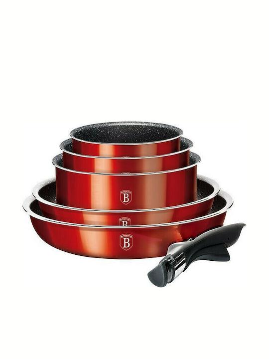 Berlinger Haus Metallic Line Cookware Set of Aluminum with Stone Coating Burgundy Collection 12pcs