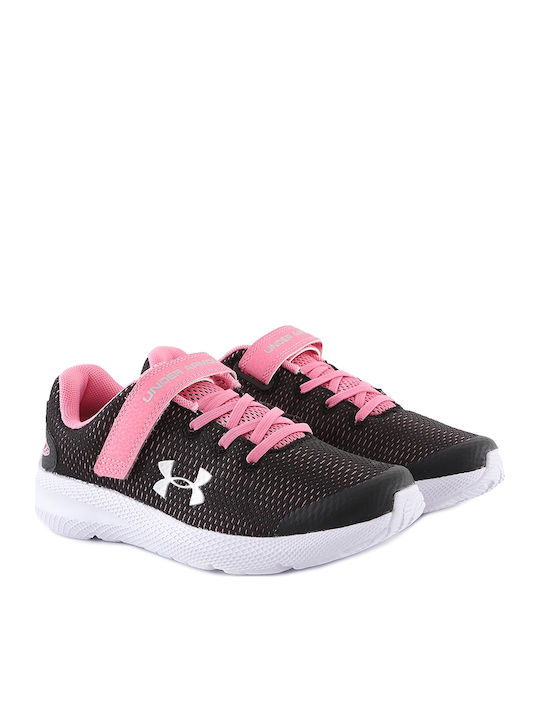 Pre School UA Pursuit 2 AC Kids Sports Shoes Running with Hoop & Loop Closure Black