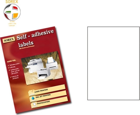 Sorex 100 Self-Adhesive Rectangular A4 Labels 210x297mm