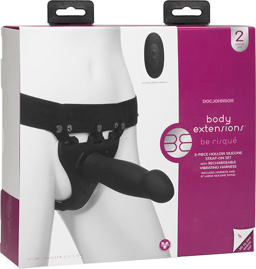Doc Johnson Body Extensions BE Risqué Harness με Dildo 20.32cm και Δόνηση σε Μαύρο Χρώμα