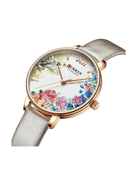 Curren Women's Watch with Silver Leather Strap
