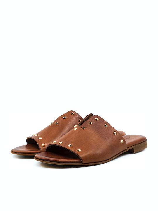 Komis & Komis Leather Women's Flat Sandals In Tabac Brown Colour