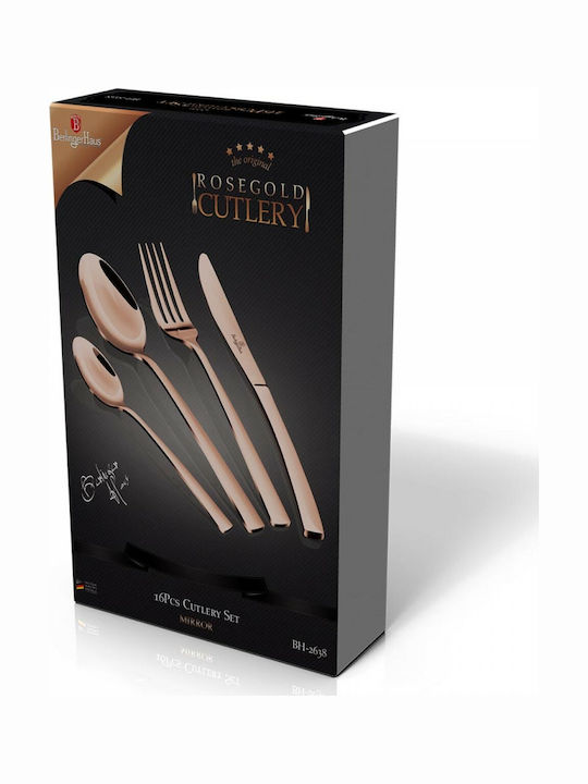 Berlinger Haus 16-Piece Stainless Steel 18/10 Rose Gold Cutlery Set Mirror Line