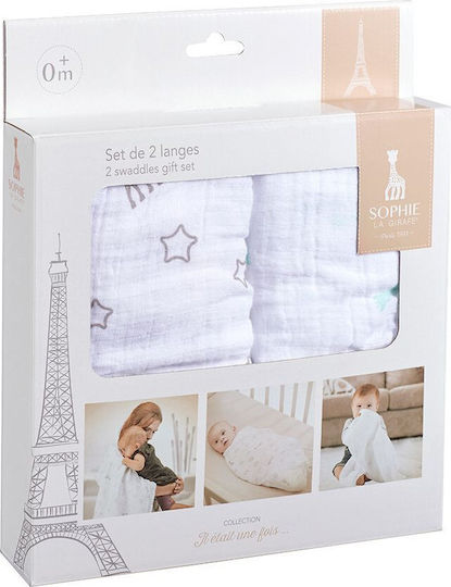 Sophie La Girafe Swaddles Muslin Swaddle Wraps White 120x120cm. 2pcs