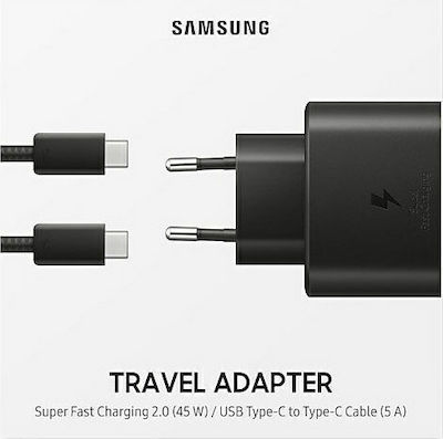 Samsung Φορτιστής και Καλώδιο USB-C 45W Μαύρος (EP-TA845 Retail)