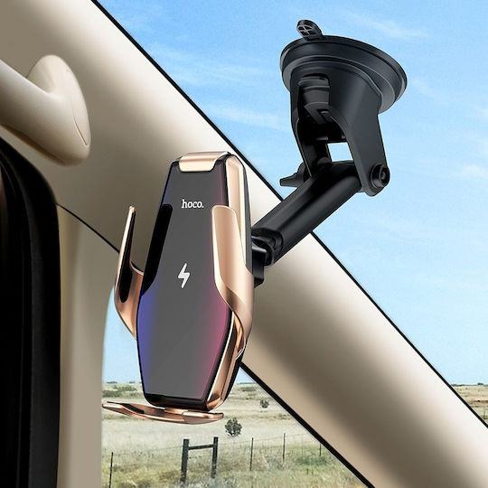 Hoco S14 Surpass Wireless Charger Car Mobile Mount with Adjustable Hooks and Wireless Charging Gold