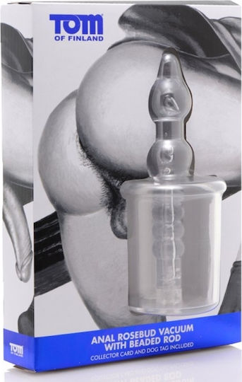 Tom of Finland Anal Rosebud Vacuum With Beaded Rod Anal Plug Clear 8.9cm
