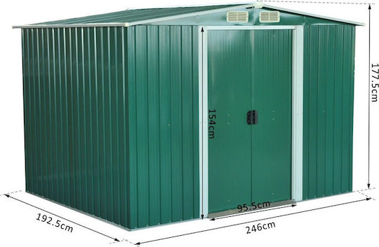 Depozit Metalic De Grădină Galvanizat Verde Rezistent La Vânt L2.46xl1.92xh1.77m