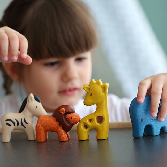 Plan Toys Ζωάκι Σετ Άγριων Ζώων από Ξύλο για 12+ Μηνών