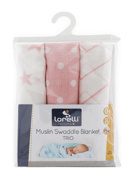 Lorelli Trio Muslin Swaddle Wraps Pink 80x80cm. 3pcs