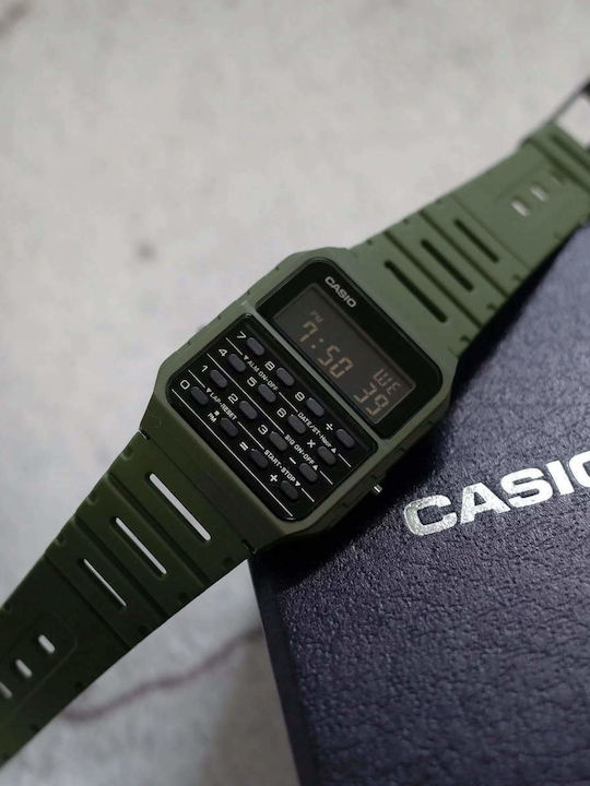 Casio Calculator Ceas Digital Bărbați 43.2mm cu Baterie și Curea Verde din Cauciuc