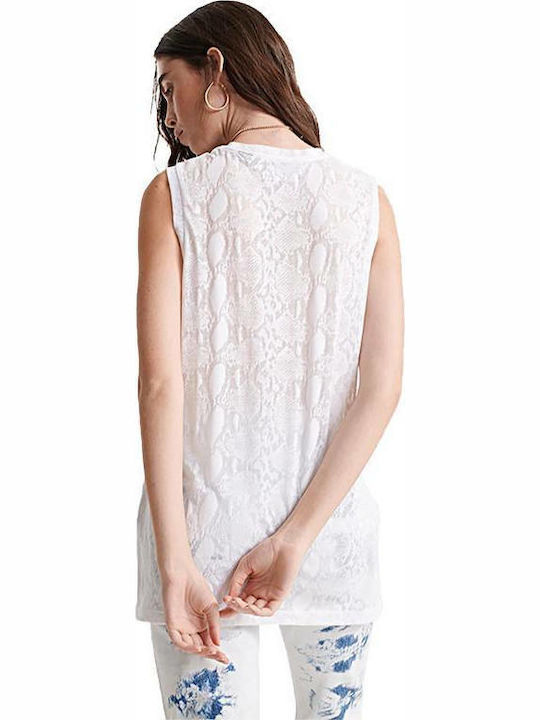 Superdry Burnout Women's Summer Blouse Sleeveless Animal Print White