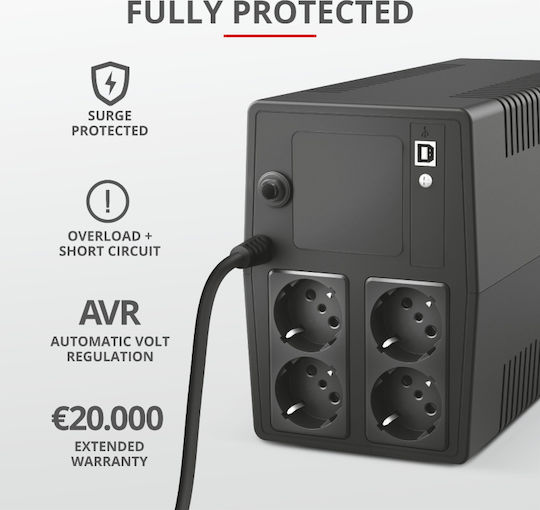 Trust Paxxon UPS (VFD) Off-Line 1000VA with 4 Schuko AC Outlets