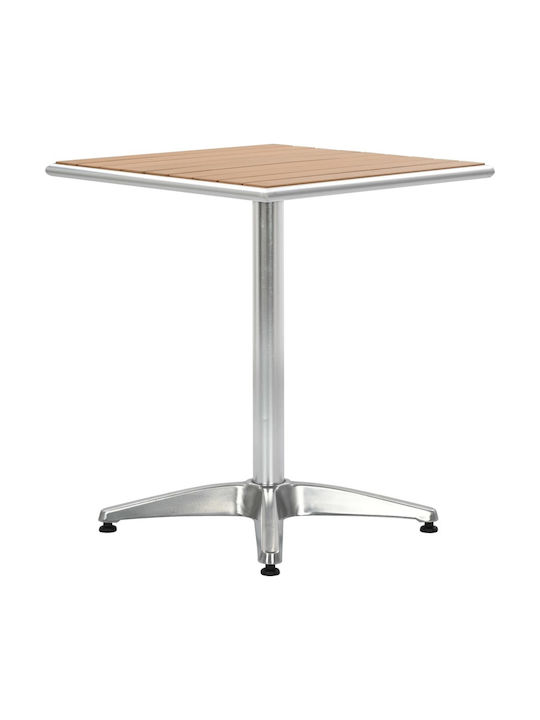Aluminum Garden & Terrace Table with Wooden Surface Silver 60x60x70cm