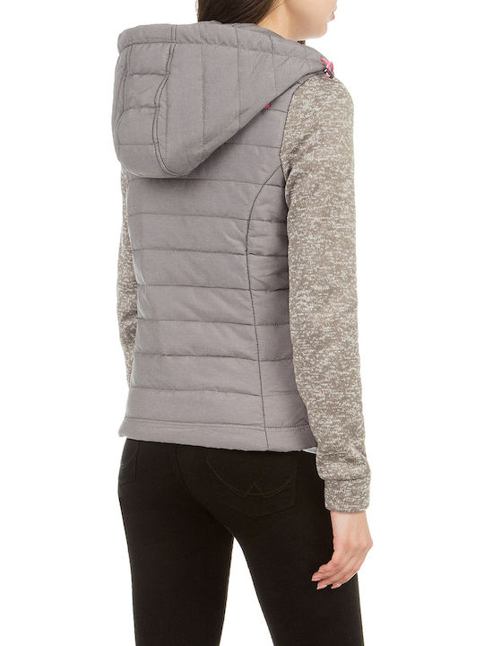 Superdry Storm Women's Short Puffer Jacket for Winter with Hood Gray
