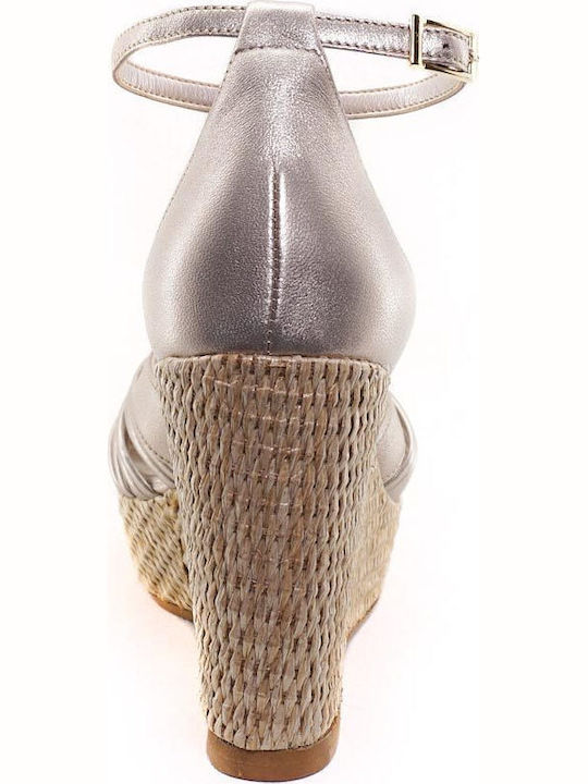 26154 Women's Leather Ankle Strap Platforms Silver