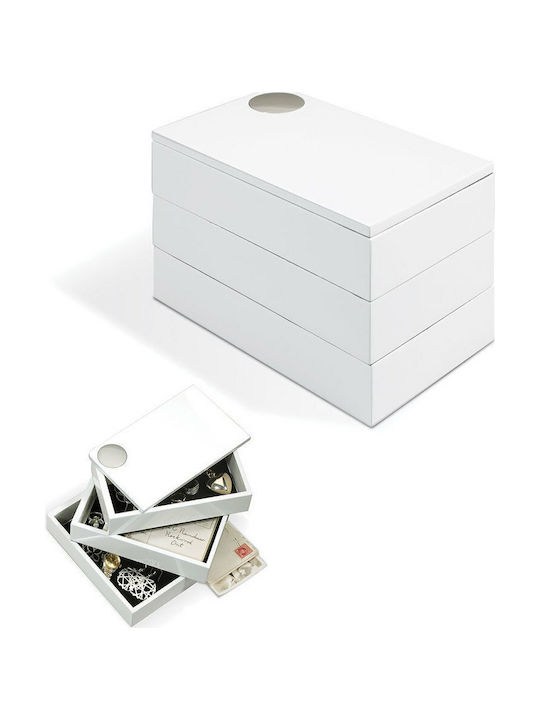 Umbra Spindle Jewellery Box Wooden with Drawer White 19x12.1x12.7cm