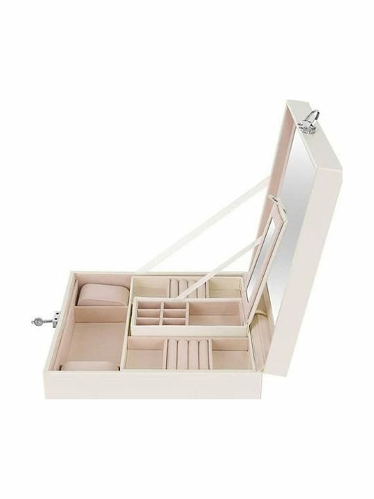 Beautylushh Jewellery Box Made of Faux Leather with Mirror White 25.5x25.5x30cm