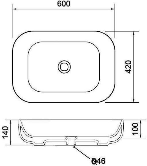Olympia Metamorfosis Countertop Sink Porcelain 60x42x14cm