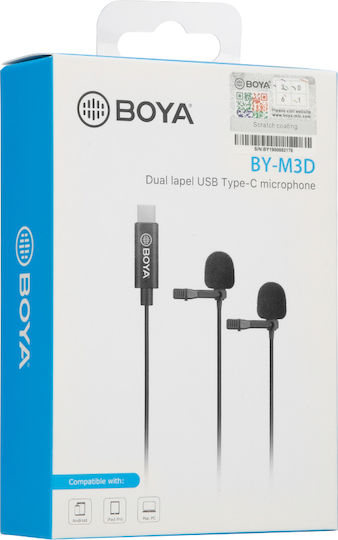 Boya BY-M3D Condenser (Small Diaphragm) Microphone with USB Type-C Πέτου, Clip On for Vocals