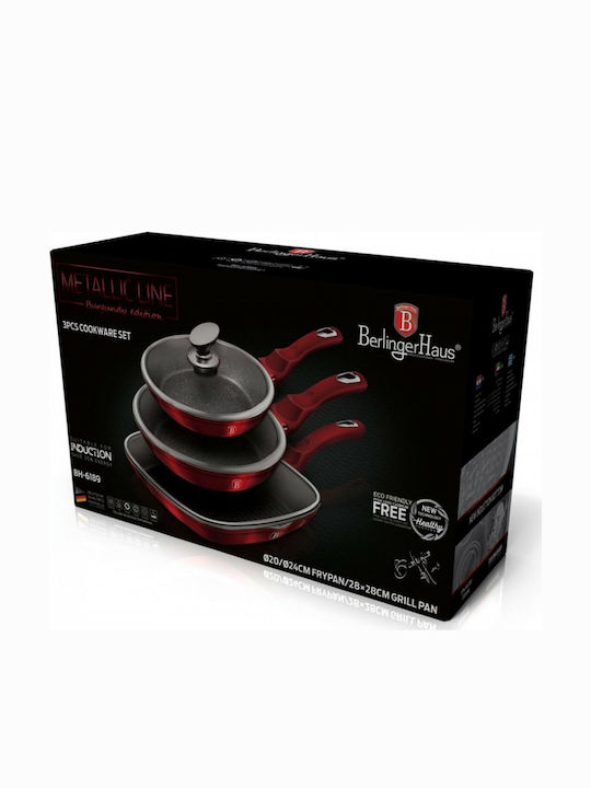 Berlinger Haus Metallic Line Pfannen-Set Burgundy Collection BH-6189 3Stück