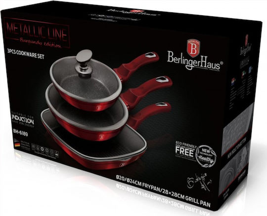 Berlinger Haus Metallic Line Комплект Тигани от Алуминий Burgundy Collection с Вътрешно Покритие от Камък 3 Съда