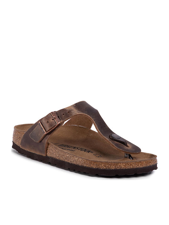 Birkenstock Gizeh Oiled Leather Дамски плоски сандали Дамски сандали Tobacco Brown