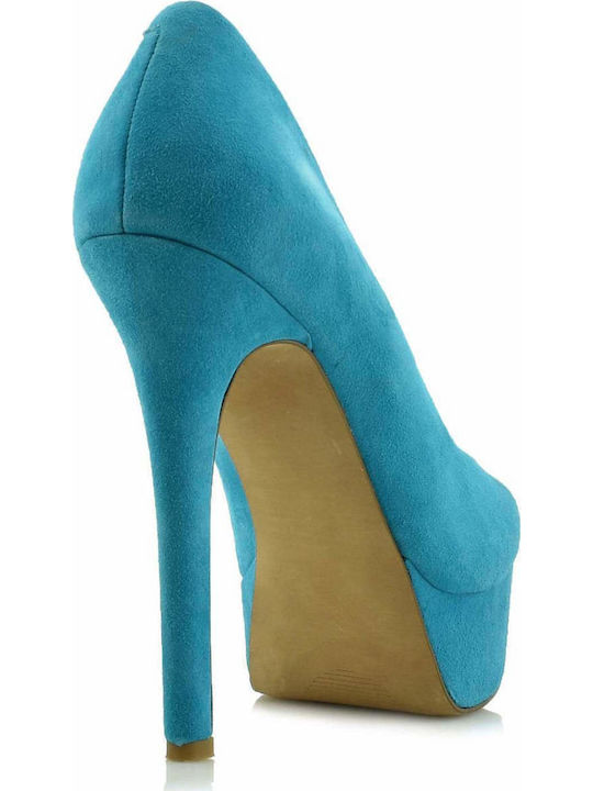 Waleo Suede Γόβες με Τακούνι Στιλέτο Γαλάζιες
