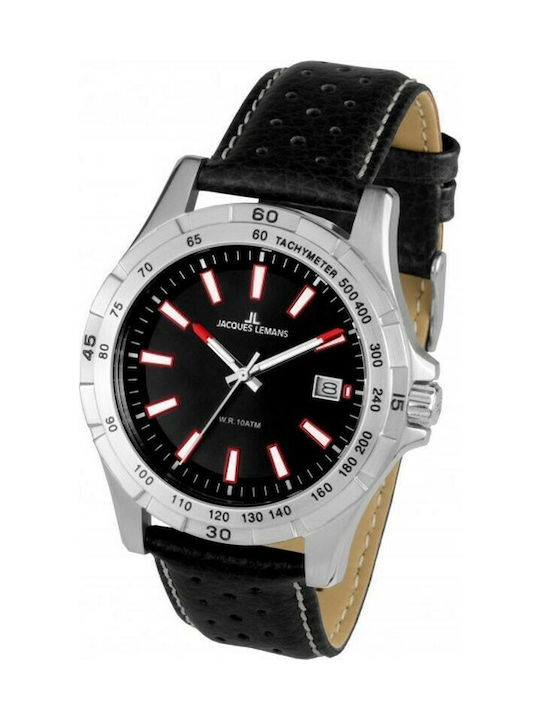 Jacques Lemans Watch Battery with Black Leather Strap