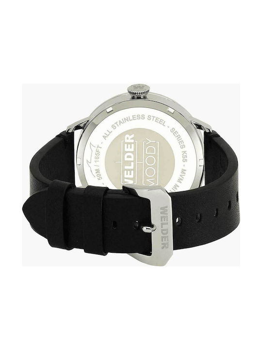 Welder Moody Watch Battery with Black Leather Strap