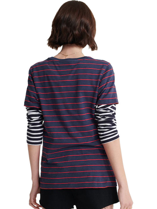 Superdry Vintage Logo Stripe Entry Women's T-shirt Striped Navy Blue