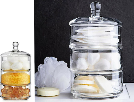 Alpina Appliances Storage 3-Tier General Use Jar with Lid Glass Transparent 12x12x23cm
