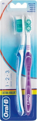 Oral-B 1-2-3 Shiny Clean 40 Medium Πορτοκαλί - Πράσινο 2τμχ