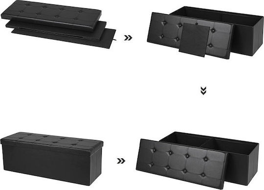 Табуретка с Място за Съхранение Облечена с Изкуствена Кожа Черна 110x38x38см