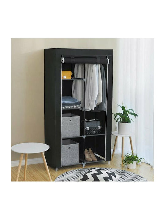 Songmics Fabric Wardrobe with Zipper and Shelves in Black Color 88x45x170cm