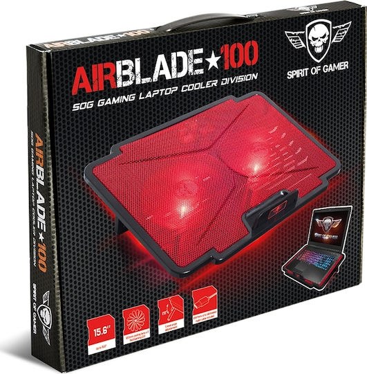 Spirit of Gamer Air Blade 100 Pad de răcire pentru Laptop până la 15.6" cu 2 Ventilatoare și Iluminare Roșu