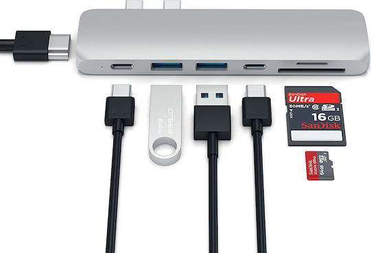Satechi Docking Station με Διπλό USB-C HDMI 4K PD Ασημί (ST-CMBPS)