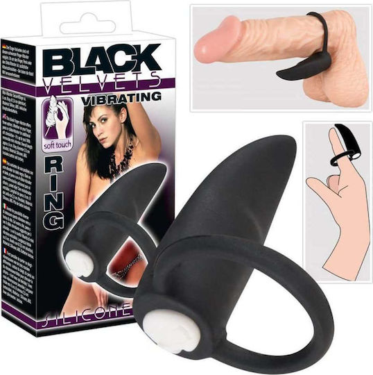 You2Toys Black Velvet Vibrating Cock Ring Cock Negru