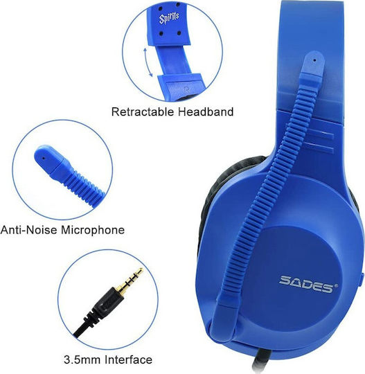 Sades Spirits Peste ureche Gaming Headset cu conexiune 2x3,5mm Albastru